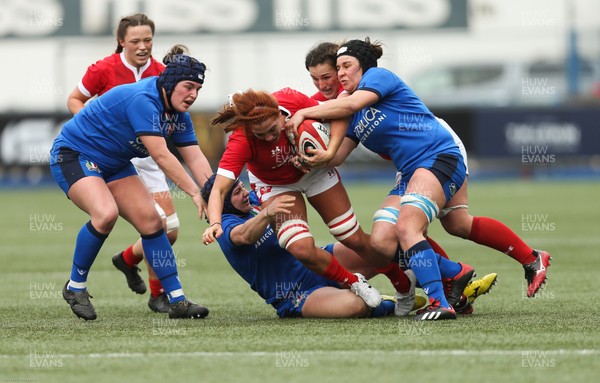 020220 - Wales v Italy, 2020 Women's Six Nations - Georgia Evans of Wales is tackled