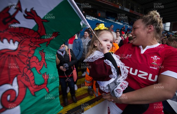 020220 - Wales v Italy, 2020 Women's Six Nations - Kelsey Jones of Wales with her niece Connie-Mae at the end of the match