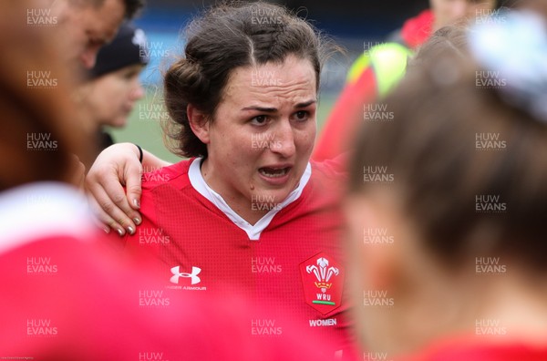 020220 - Wales v Italy, 2020 Women's Six Nations - Siwan Lillicrap of Wales gives team talk to the players at the end of the match