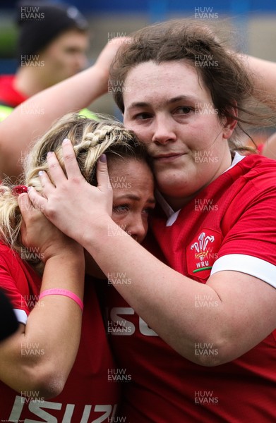 020220 - Wales v Italy, 2020 Women's Six Nations -  Cerys Hale of Wales consoles Kelsey Jones of Wales at the end of the match
