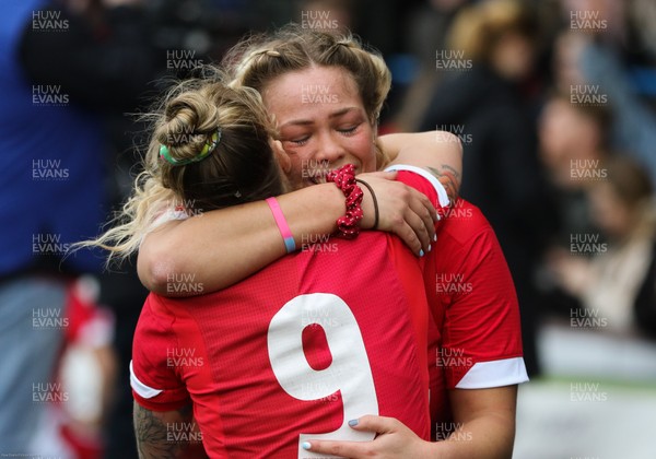 020220 - Wales v Italy, 2020 Women's Six Nations - Keira Bevan of Wales consoles Kelsey Jones of Wales at the end of the match