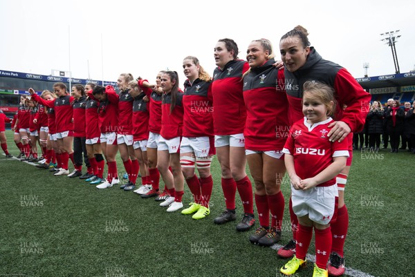 020220 - Wales v Italy, 2020 Women's Six Nations - The Wales team line up for the anthems at the start of the match