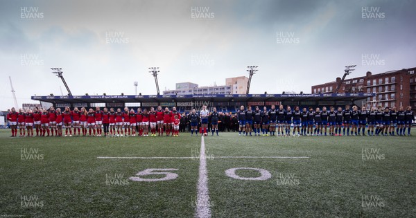020220 - Wales v Italy, 2020 Women's Six Nations - The Wales and Italy teams line up for the anthems at the start of the match