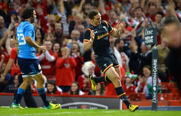 050915 -  Wales v Italy - Dove Men Test 2015 -George North of Wales celebrates try