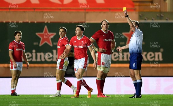 051220 - Wales v Italy - Autumn Nations Cup - Josh Adams of Wales is shown a yellow card by Referee Wayne Barnes