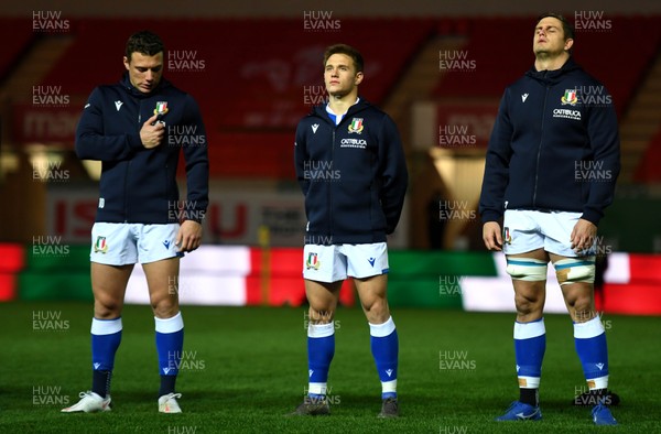 051220 - Wales v Italy - Autumn Nations Cup - Stephen Varney of Italy during the anthems