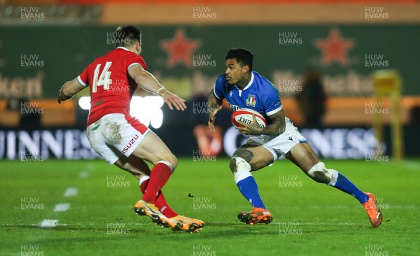051220 - Wales v Italy, Autumn Nations Cup 2020 - Montanna Ioane of Italy takes on Josh Adams of Wales