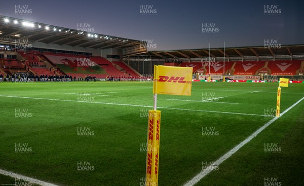 051220 - Wales v Italy, Autumn Nations Cup 2020 - A general view of Parc y Scarlets with DHL branded corner flags