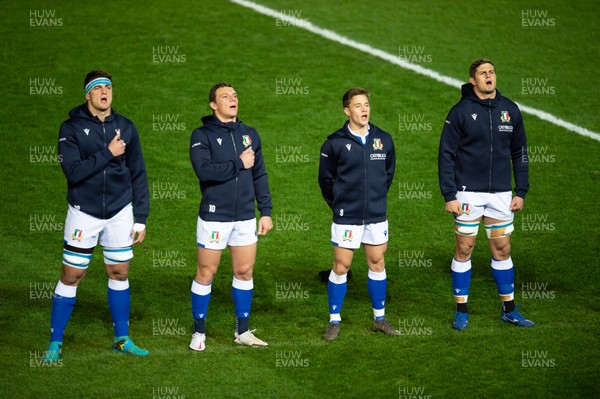 051220 - Wales v Italy - Autumn Nations Cup 2020 - The Italian team sing their national anthem