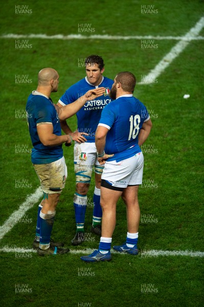 051220 - Wales v Italy - Autumn Nations Cup 2020 - Marco Lazzaroni of Italy, Braam Steyn of Italy and Pietro Ceccarelli of Italy 