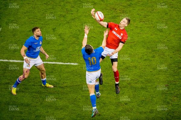 110318 - Wales v Italy, Nat West 6 Nations Championship -  Liam Williams of Wales jumps for the ball 
