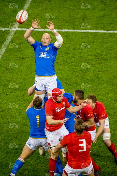 110318 - Wales v Italy, Nat West 6 Nations Championship -  Sergio Parisse of Italy jumps for the ball 