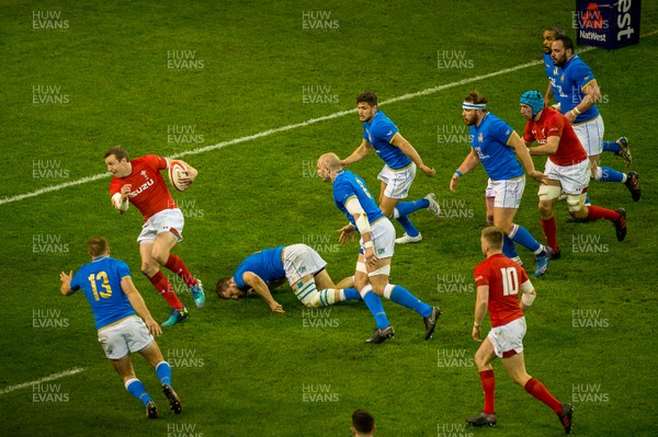 110318 - Wales v Italy, Nat West 6 Nations Championship -  Hadleigh Parkes of Wales crosses the line to score the first try of the game 
