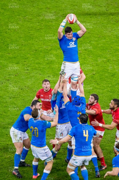 110318 - Wales v Italy, Nat West 6 Nations Championship - Sebastian Negri of Italy jumps for line out  ball 