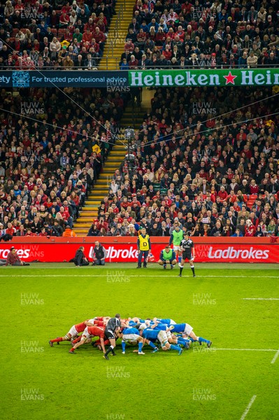 110318 - Wales v Italy, Nat West 6 Nations Championship - Scrum in front of the crowd 