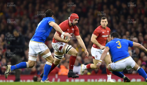 110318 - Wales v Italy - NatWest 6 Nations 2018 - Cory Hill of Wales takes on Simone Ferrari of Italy
