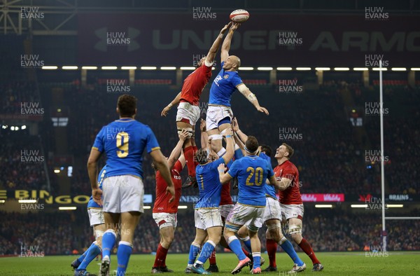 110318 - Wales v Italy - Natwest 6 Nations Championship - Sergio Parisse of Italy wins the line out