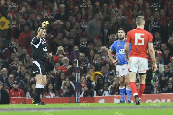 110318 - Wales v Italy - NatWest 6 Nations Championship - Liam Williams of Wales is sent to the sin bin by referee Jerome Garces