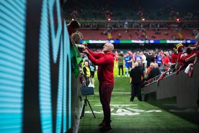 140326 - Wales v Italy - Guinness Six Nations - Wales Coach Steve Tandy Interacts with fans after the game