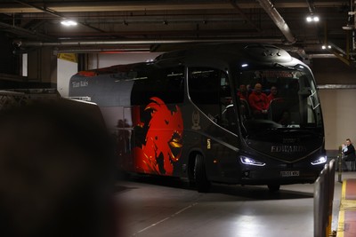 140326 - Wales v Italy - Guinness Six Nations Championship - Wales team bus arrive at the stadium