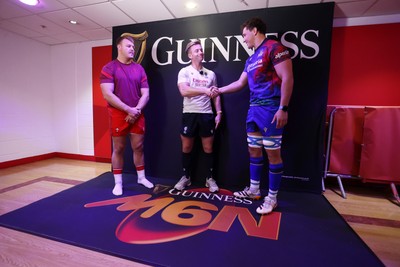 140326 - Wales v Italy - Guinness Six Nations Championship - Referee Christophe Ridley with captains Dewi Lake of Wales and Michele Lamaro of Italy during the coin toss
