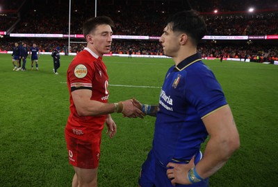 140326 - Wales v Italy - Guinness Six Nations Championship - Josh Adams of Wales shakes hands with the opposition