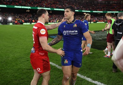 140326 - Wales v Italy - Guinness Six Nations Championship - Tomos Williams of Wales shakes hands with the opposition