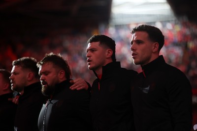 140326 - Wales v Italy - Guinness Six Nations Championship - James Botham of Wales sings the anthem
