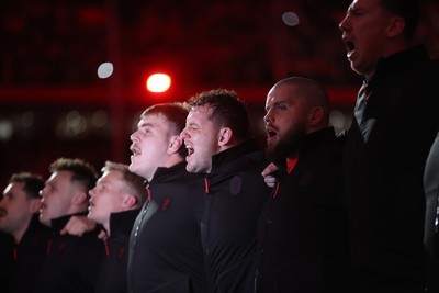 140326 - Wales v Italy - Guinness Six Nations Championship - Ryan Elias of Wales sings the anthem