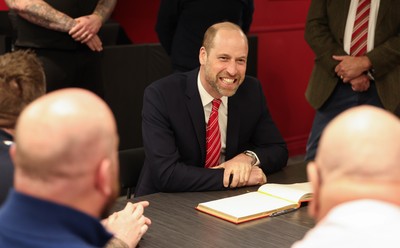 140326 - Wales v Italy, Guinness Six Nations 2026 - HRH The Prince of Wales meets disabled and injured players in the Presidents Lounge and discusses their involvement with Welsh Rugby Union Charitable Trust after the match