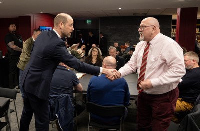 140326 - Wales v Italy, Guinness Six Nations 2026 - HRH The Prince of Wales meets disabled and injured players in the Presidents Lounge and discusses their involvement with Welsh Rugby Union Charitable Trust after the match
