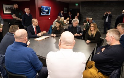 140326 - Wales v Italy, Guinness Six Nations 2026 - HRH The Prince of Wales meets disabled and injured players in the Presidents Lounge and discusses their involvement with Welsh Rugby Union Charitable Trust after the match