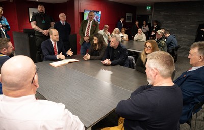 140326 - Wales v Italy, Guinness Six Nations 2026 - HRH The Prince of Wales meets disabled and injured players in the Presidents Lounge and discusses their involvement with Welsh Rugby Union Charitable Trust after the match