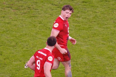 140326 - Wales v Italy - Guinness Six Nations - Dan Edwards of Wales celebrates after scoring a drop goal