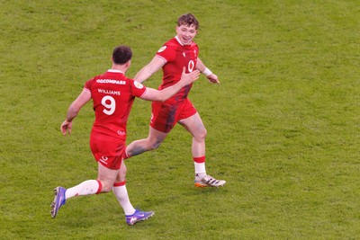 140326 - Wales v Italy - Guinness Six Nations - Dan Edwards of Wales celebrates after scoring a drop goal