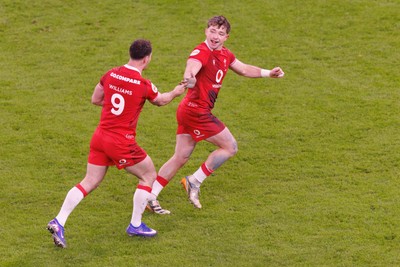 140326 - Wales v Italy - Guinness Six Nations - Dan Edwards of Wales celebrates after scoring a drop goal