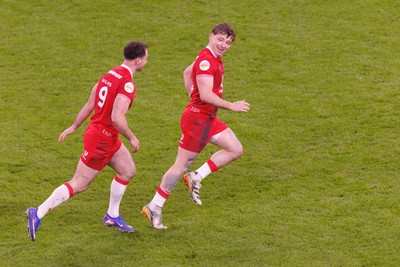 140326 - Wales v Italy - Guinness Six Nations - Dan Edwards of Wales celebrates after scoring a drop goal