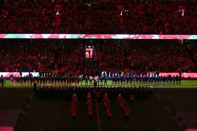 140326 - Wales v Italy - Guinness Six Nations - Teams lineup for the anthems