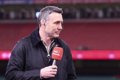 140326 - Wales v Italy - Guinness Six Nations - Former Wales fly-half Stephen Jones on pundit duty with S4C