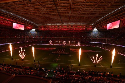 140326 - Wales v Italy - Guinness Men's Six Nations - Flame show before the match