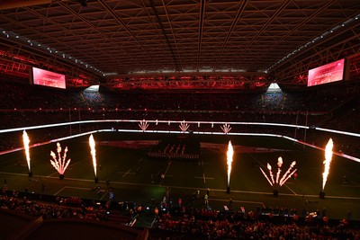 140326 - Wales v Italy - Guinness Men's Six Nations - Flame show before the match