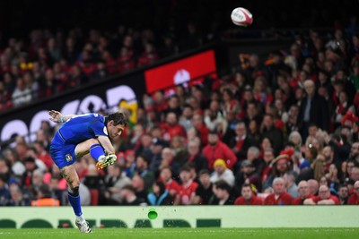 140326 - Wales v Italy - Guinness Men's Six Nations - Paolo Garbisi of Italy kicks the conversion