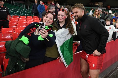 140326 - Wales v Italy - Guinness Men's Six Nations - Tomas Francis of Wales with fans at full time