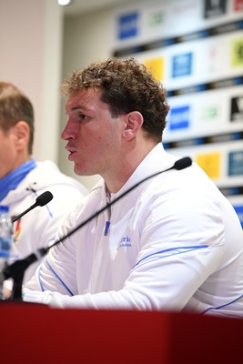 140326 - Wales v Italy - Guinness Men's Six Nations - Michele Lamaro of Italy speaks in the post match press conference  