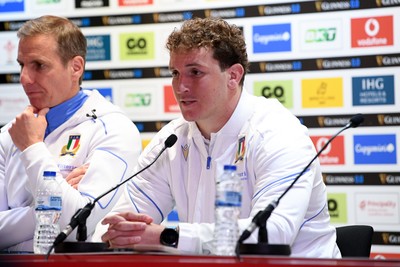 140326 - Wales v Italy - Guinness Men's Six Nations - Michele Lamaro of Italy speaks in the post match press conference  