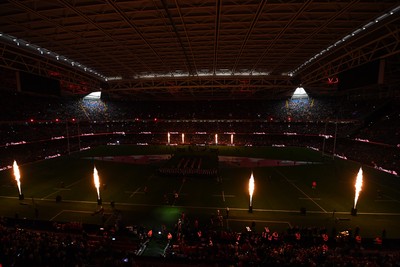 140326 - Wales v Italy - Guinness Men's Six Nations - Flame display before the match