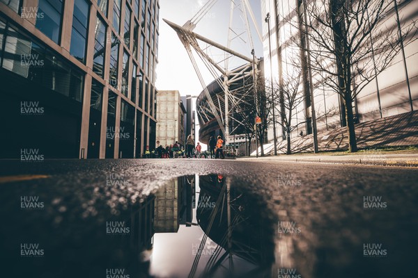 140326 - Wales v Italy - Guinness Six Nations - Fans approach Principality Stadium ahead of the game 