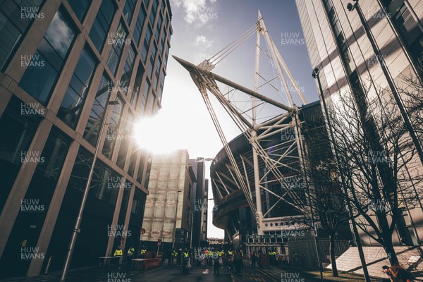 140326 - Wales v Italy - Guinness Six Nations - Fans approach Principality Stadium ahead of the game 