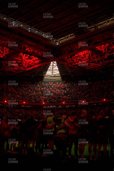 140326 - Wales v Italy - Guinness Six Nations - General view of Principality Stadium prematch light show