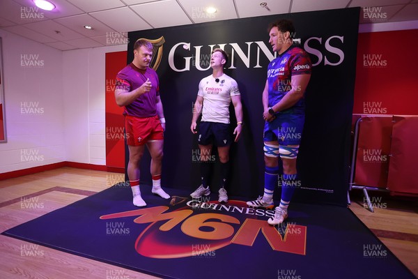 140326 - Wales v Italy - Guinness Six Nations Championship - Referee Christophe Ridley with captains Dewi Lake of Wales and Michele Lamaro of Italy during the coin toss